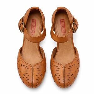 PIKOLINOS Spain Leather Comfort Heels Brown Cut-Out Ankle Strap Boho Pumps EU 37